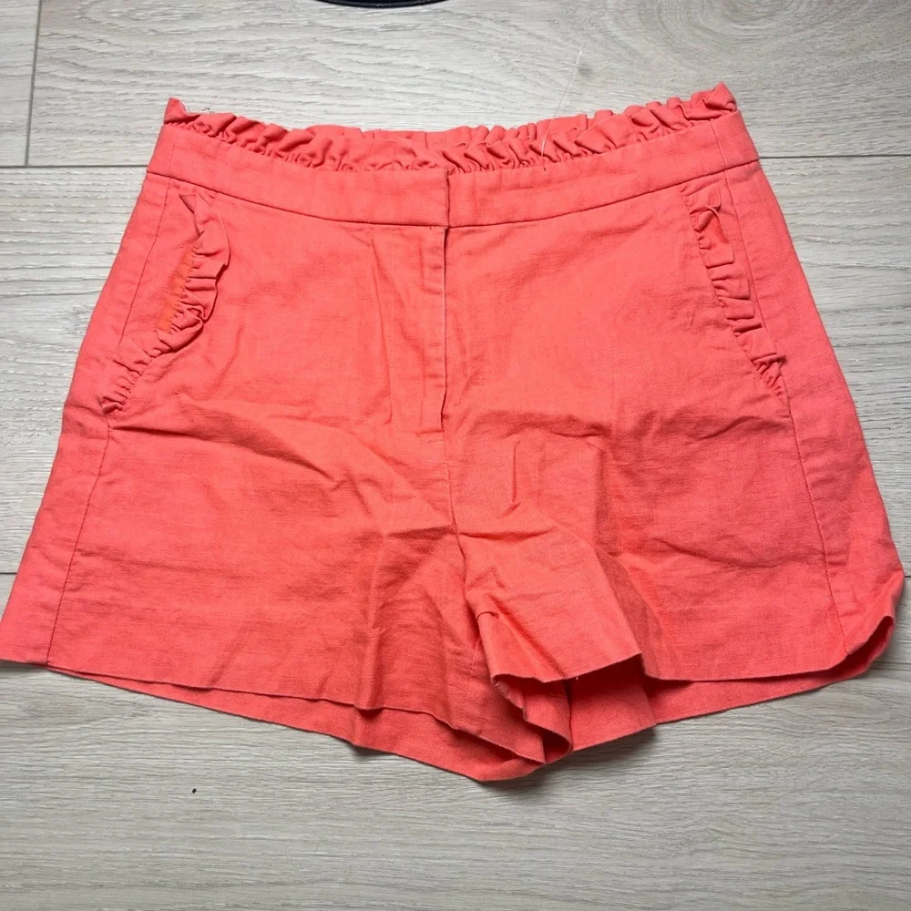 J. Crew High Waist Coral Shorts with Ruffle Detail size 0